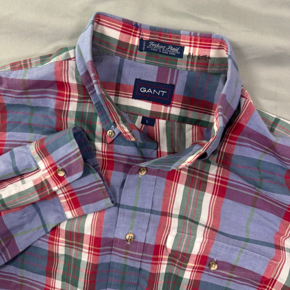 GANT Foxhunt Plaid Button Down Shirt Long Sleeve Men's Large Gingham Dad